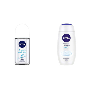NIVEA Deodorant Roll On for Women, Fresh Natural, 50ml and Shower Gel, Crème Soft Body Wash for Women, 250ml